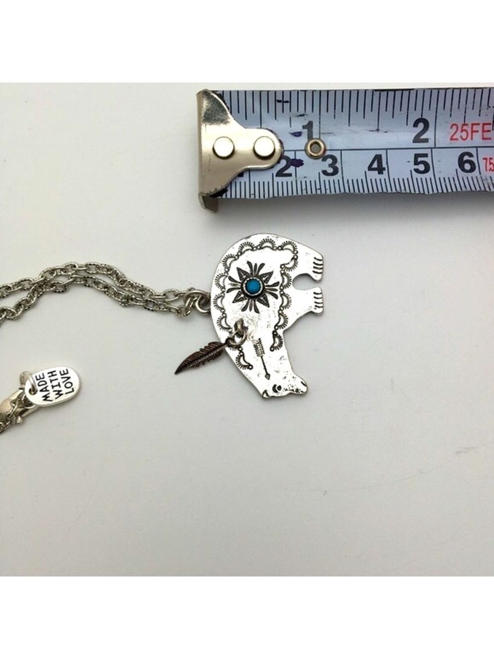 Antiqued Silver Bear Pendant Turquoise Accent Necklace - Picture 8 of 9